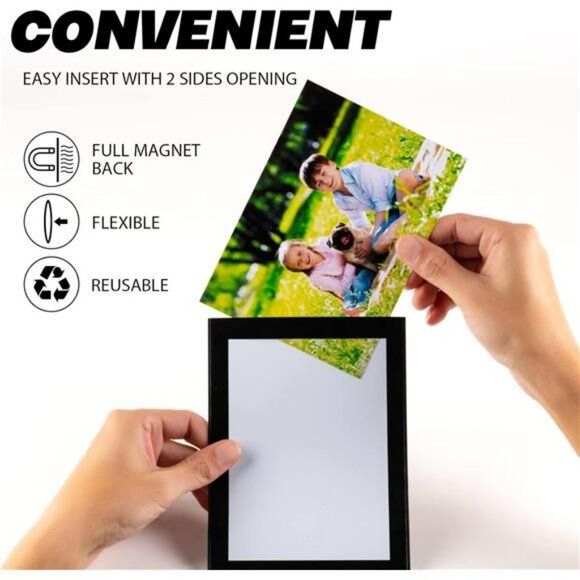 Magnetic 4x6 picture frame set of 10 black border fridge photo holder display - Picture 3 of 7